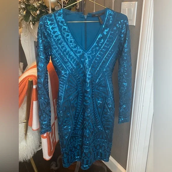 BCBGMaxAzria | Dresses | Bcbg Beautiful Teal Sequin Dress | Poshmark